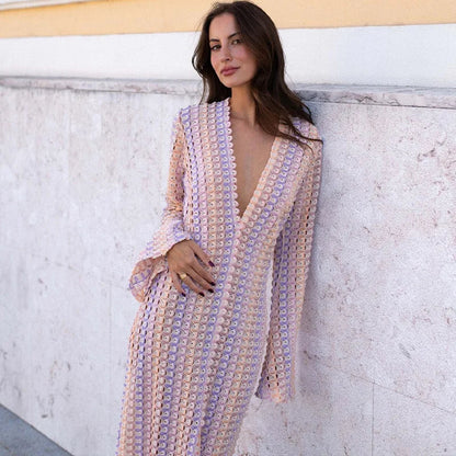 Sunset Spirit – Colorful Crocheted Maxi Dress with Slit 0