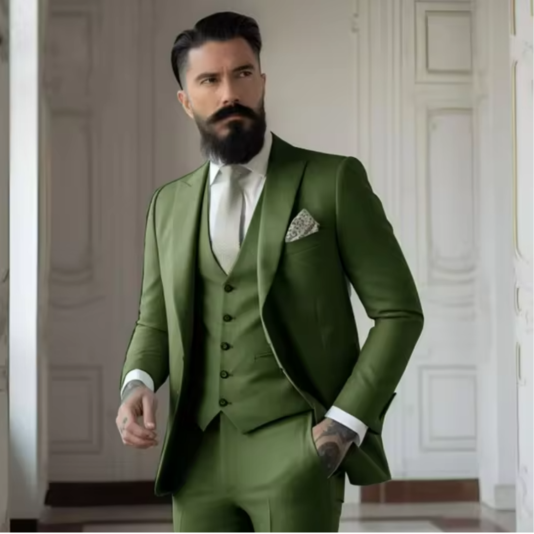 Sven Three-Piece Men's Wedding Guest Suit | Sage Green, Elegant 14