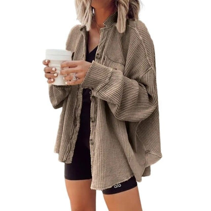 Trendy women's corduroy button-down coat | Elegant coat for casual and business looks 8