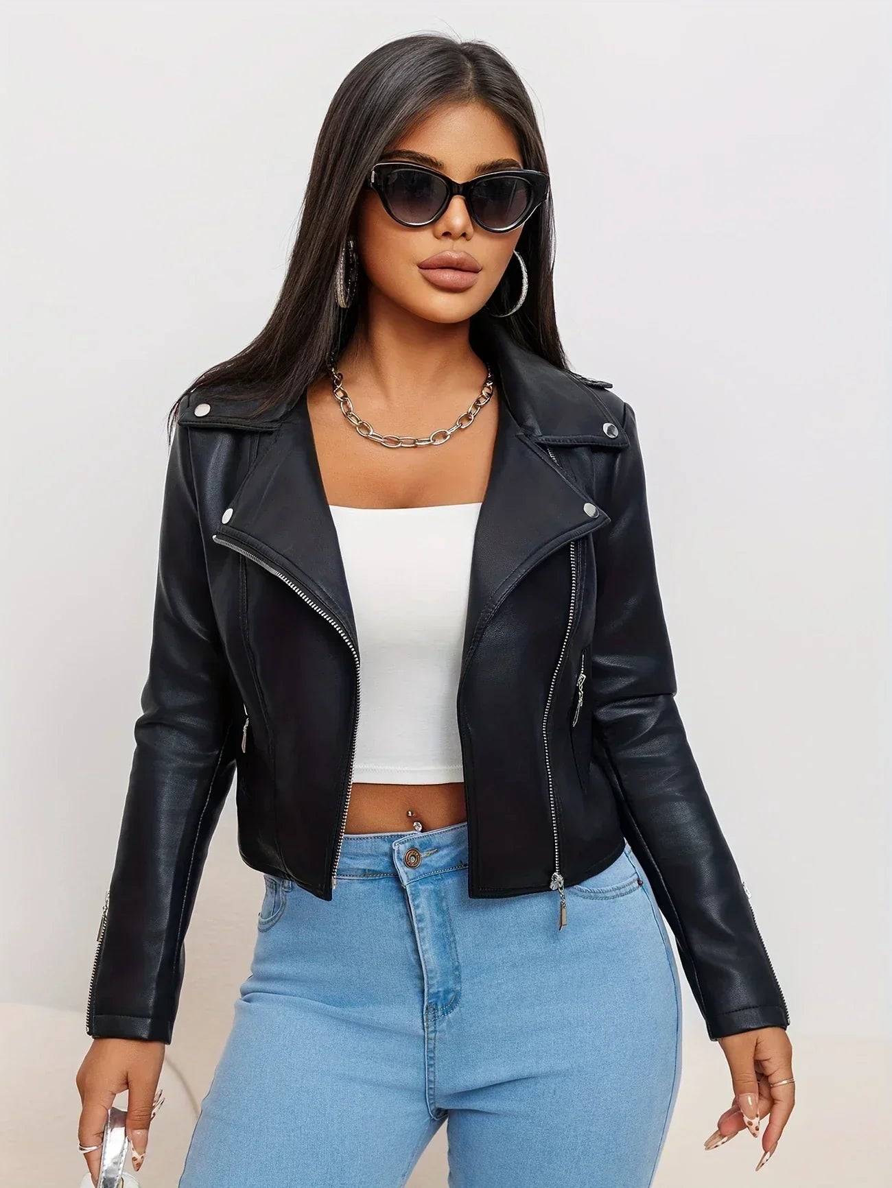 VALENCIA | Black Biker Jacket Made of Supple Faux Leather 0
