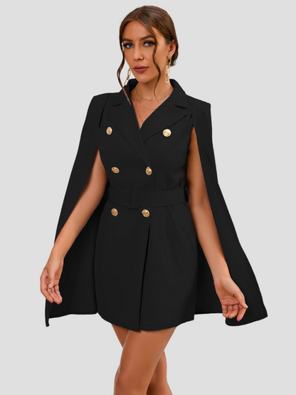 VALÉRIA | Cape Blazer Dress with Gold Details for Women 10