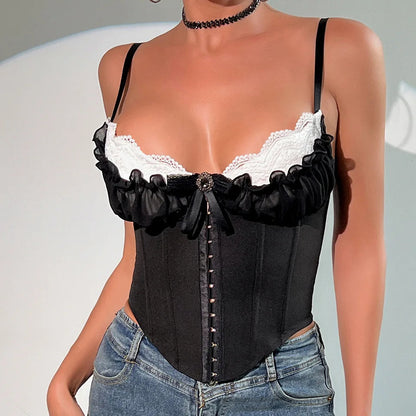 Vera Women's Crop Shirt | Lace Patchwork, Sexy V-neck 4
