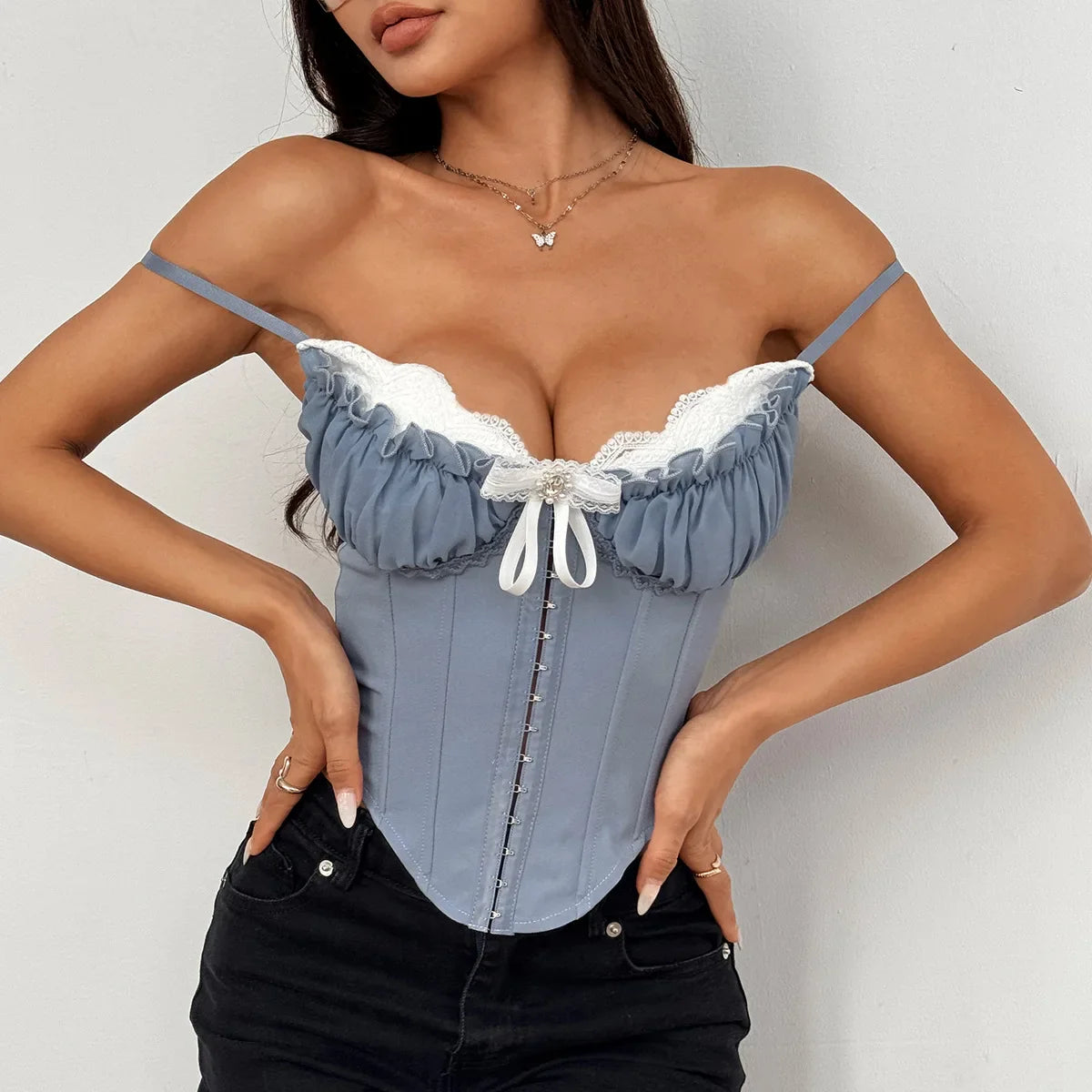 Vera Women's Crop Shirt | Lace Patchwork, Sexy V-neck 9