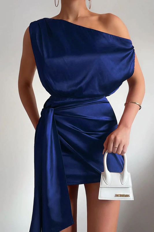 Virella | One Shoulder Mini Dress with Satin Sheen 0