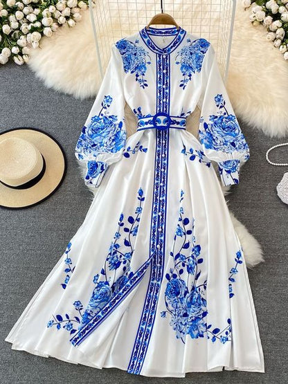 Wendy Long Dress Women | Polyester, Floral Print with Lantern Sleeves 0