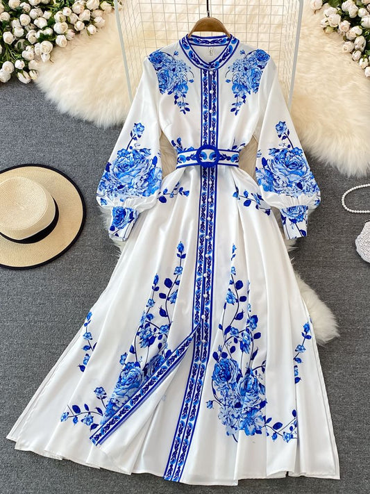 Wendy Long Dress Women | Polyester, Floral Print with Lantern Sleeves 1