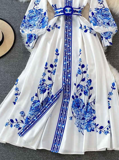 Wendy Long Dress Women | Polyester, Floral Print with Lantern Sleeves 4