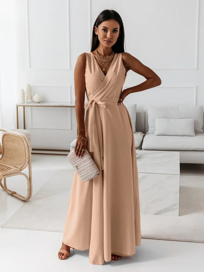 Wille Women's Long Dress | Elegant V-neck, Dark Green Maxi Dress 4