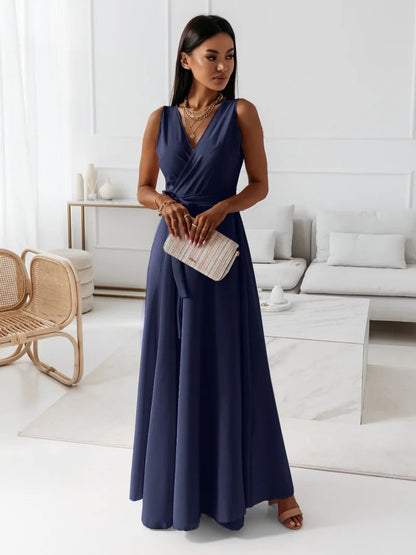 Wille Women's Long Dress | Elegant V-neck, Dark Green Maxi Dress 5