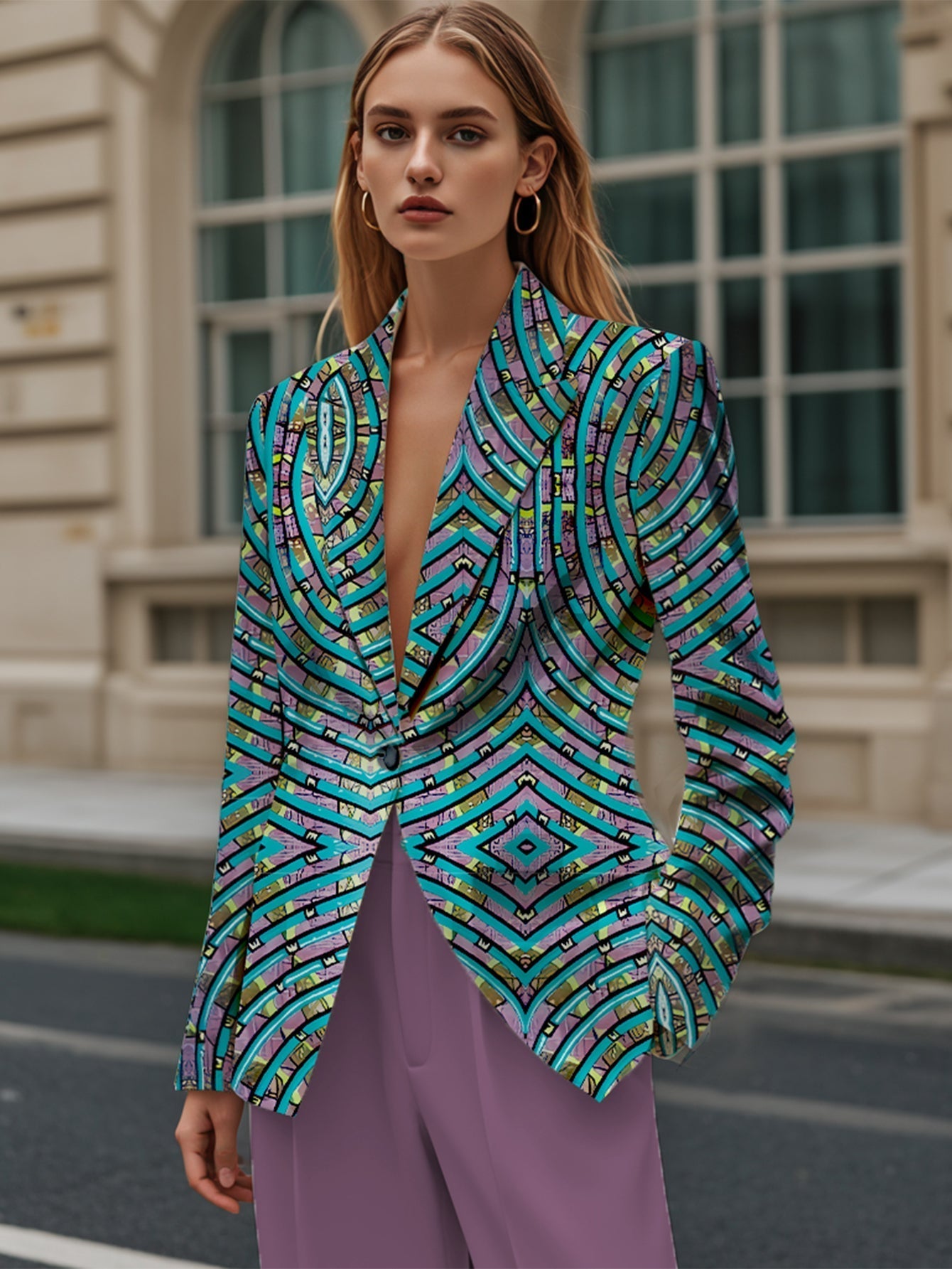 Willem Stylish Office Suit | 100% Polyester, Abstract Blue Pattern 0