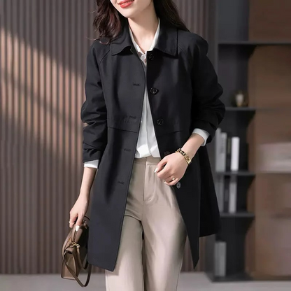 Women's Trench Coat with Button Fastening and Collar – Timeless and Comfortable in Black, Suitable for Spring and Autumn 3