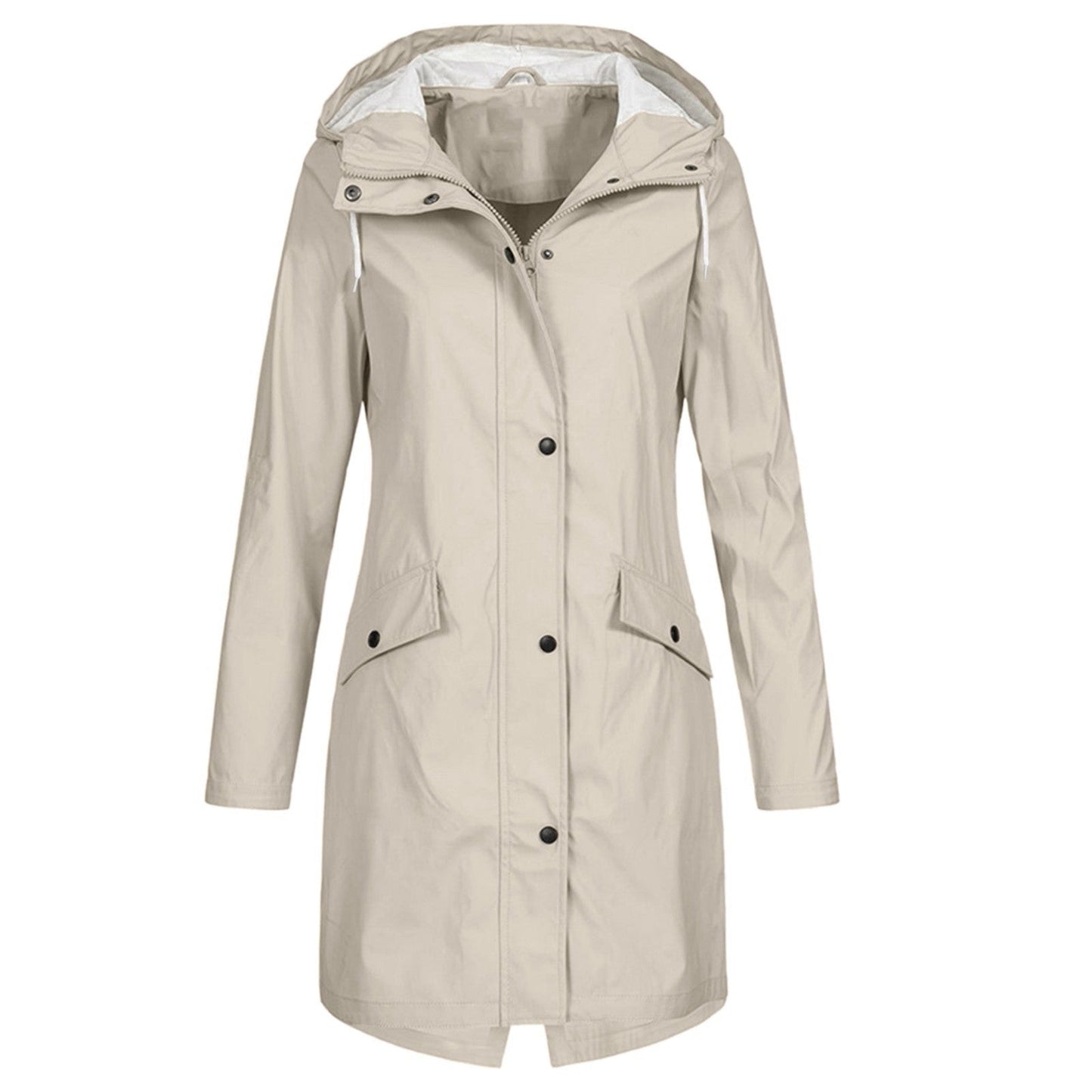 Women's Water-Repellent Raincoat with Adjustable Hood and Drawstring – Long Raincoat for Everyday Use 1