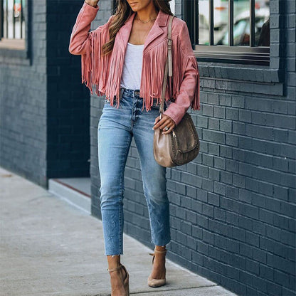 Women's suede coat with fringes | Boho-chic jacket for a trendy look 7