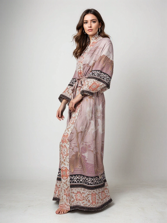 Yumea | Long Kimono with Floral Print for Women 0