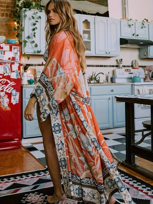Yumea | Long Kimono with Floral Print for Women 1